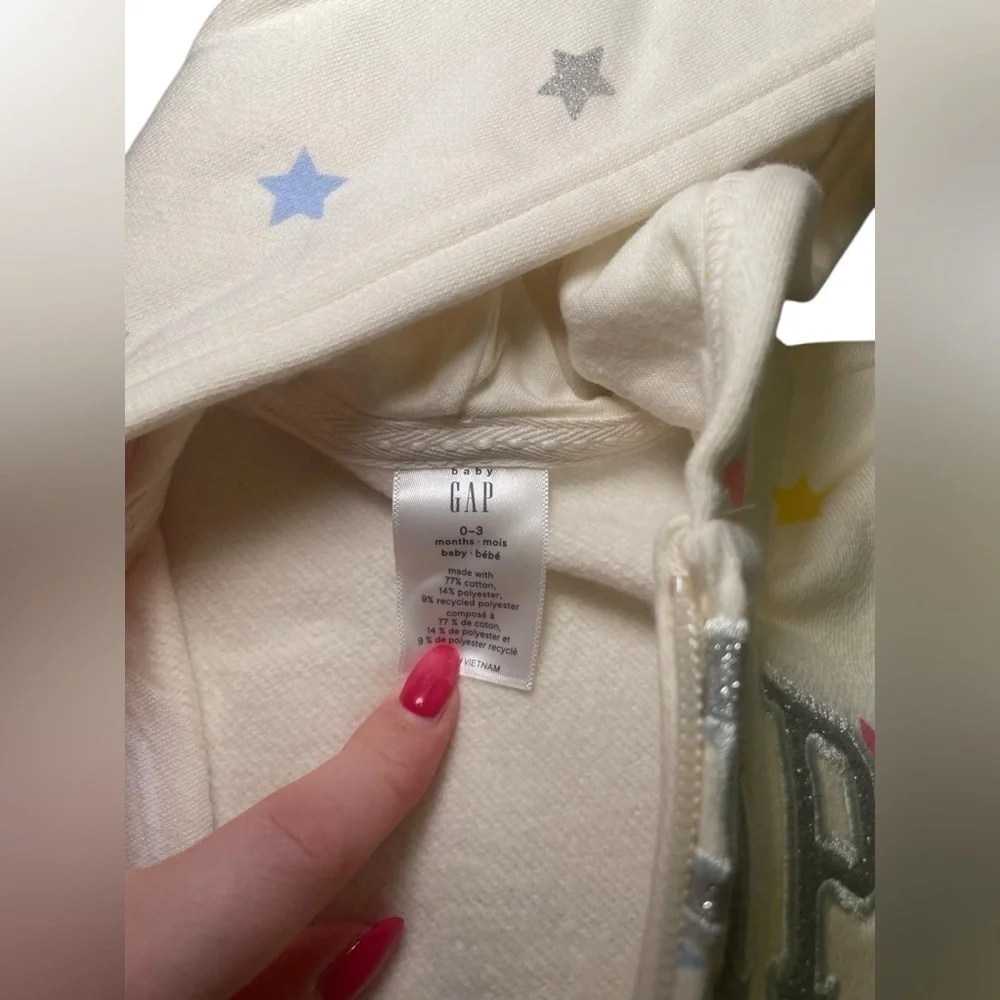 Baby Gap New Logo Zip Hoodie Cream Stars 0-3M NWT